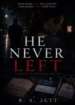 HE NEVER LEFT. Novel Cover